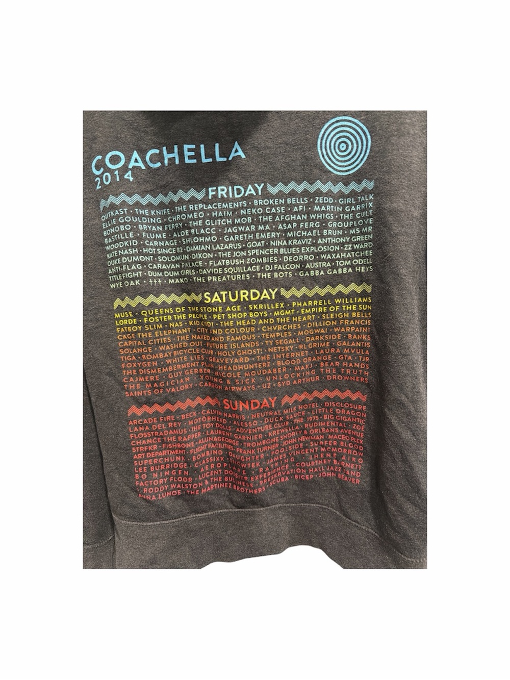Coachella 2014 Full Zip Hoodie Sweatshirt Festival Lineup Print Gray Sz M - Picture 6 of 6